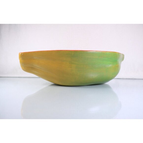 Large Mexico terra cotta papaya, oversized decorative clay fruit, signed Mexican - Picture 7 of 10